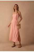 Vestido Midi Linho Amarração Pescoço
