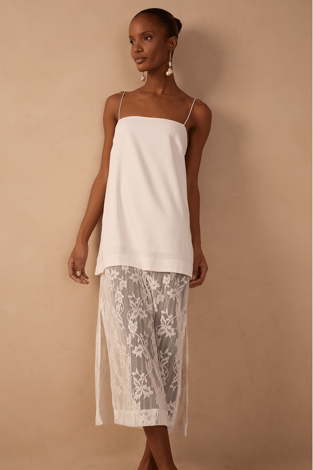 Vestido Cropped Linho Com Renda