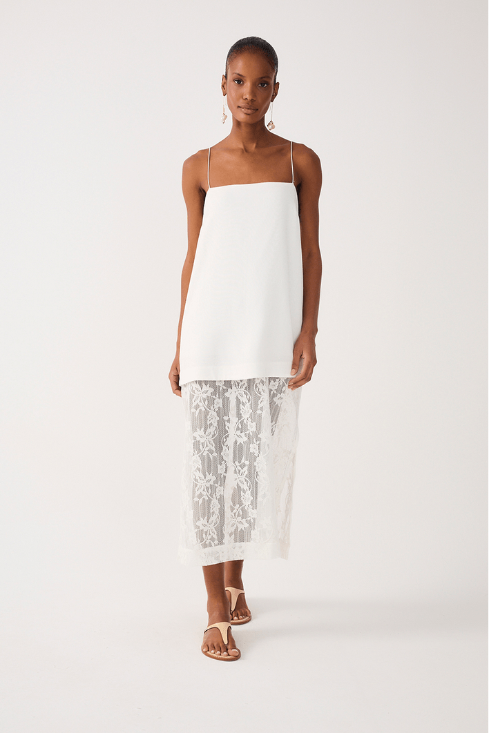 Vestido Cropped Linho Com Renda