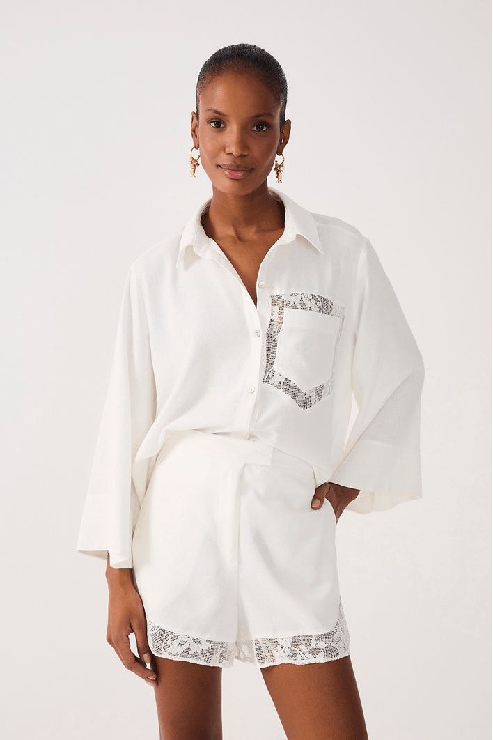 Camisa Linho Com Renda