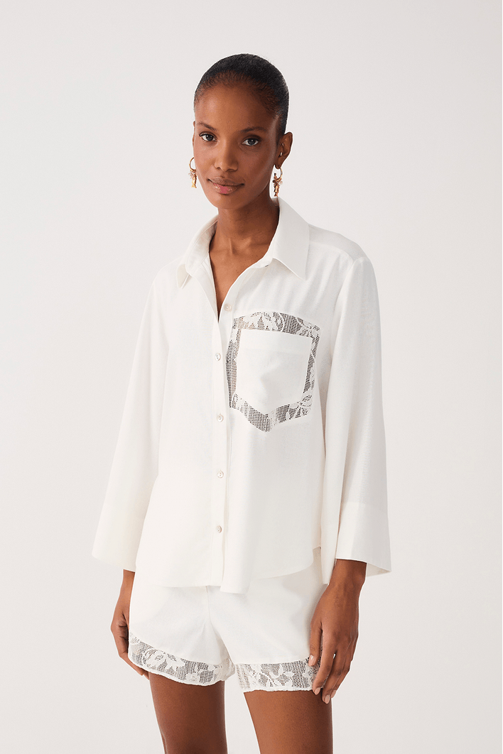 Camisa Linho Com Renda