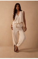 Calça Cropped Pala Sobreposta