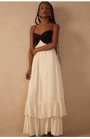 Vestido Cropped Crepe Bicolor Babado