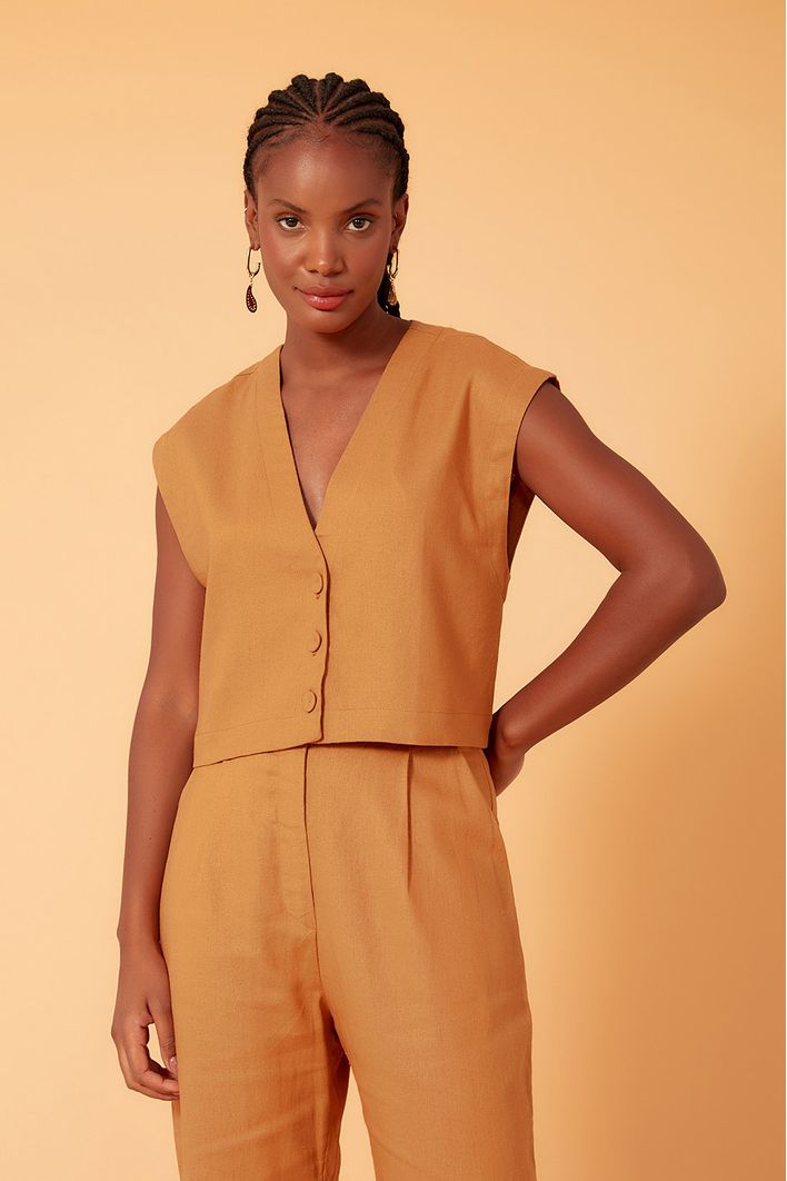 Blusa Linho Quadradinha Botões
