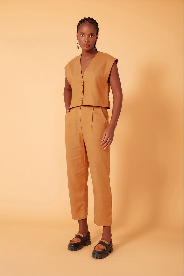 Blusa Linho Quadradinha Botões