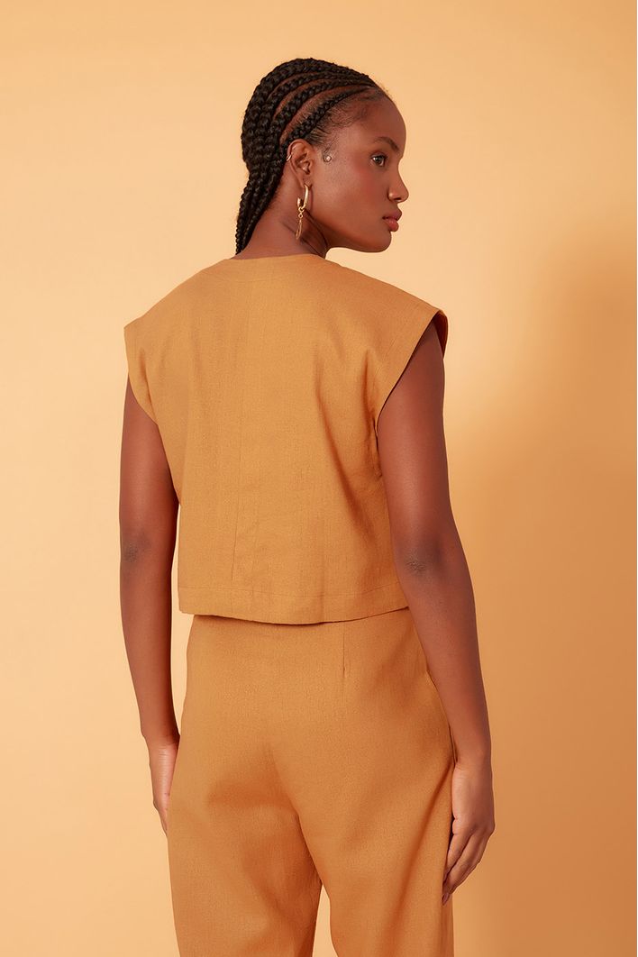 Blusa Linho Quadradinha Botões