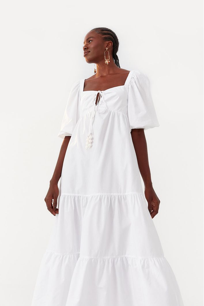 Vestido Longuete Algodao Manga Bufante