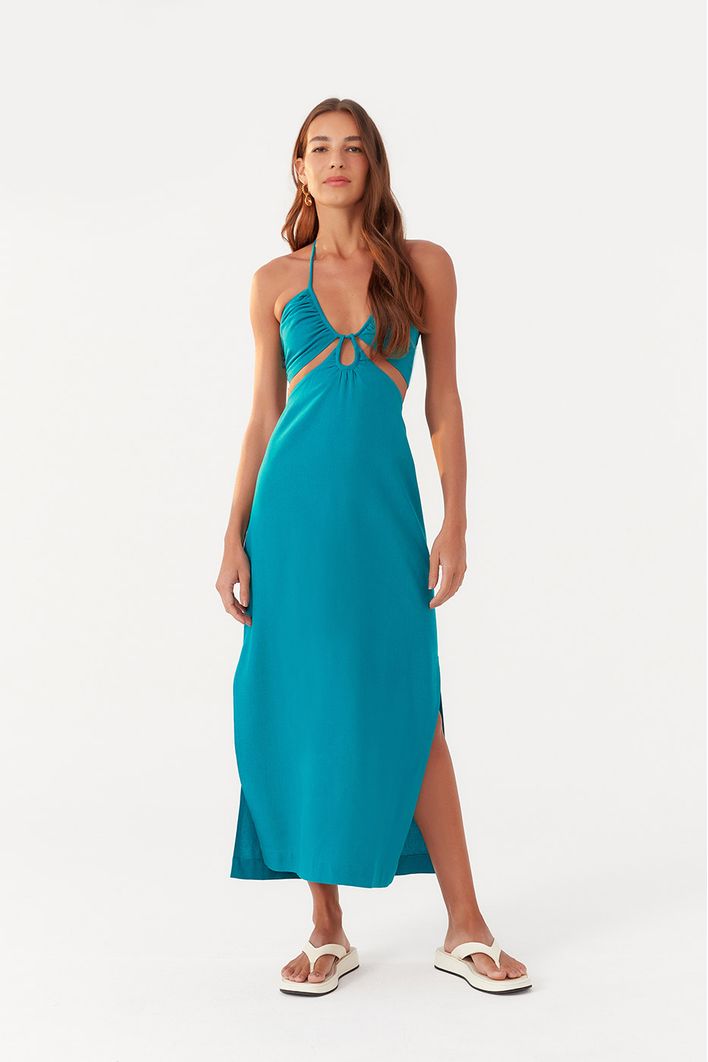 Vestido Longuete Linho Busto Diferenciad