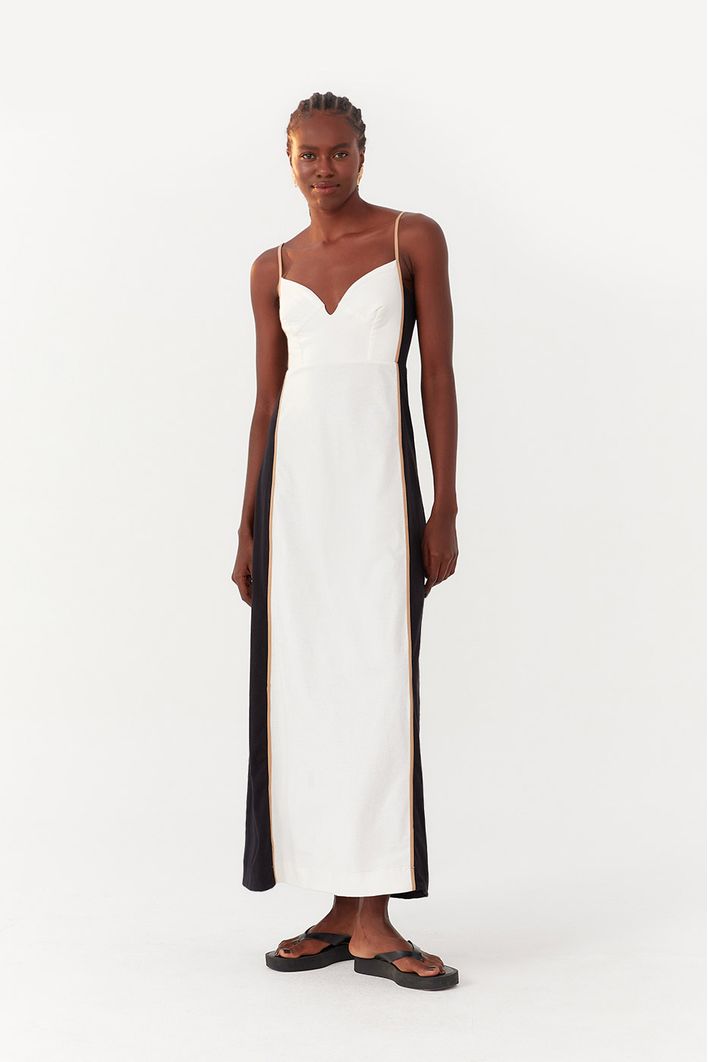 Vestido Bicolor Com Pesponto