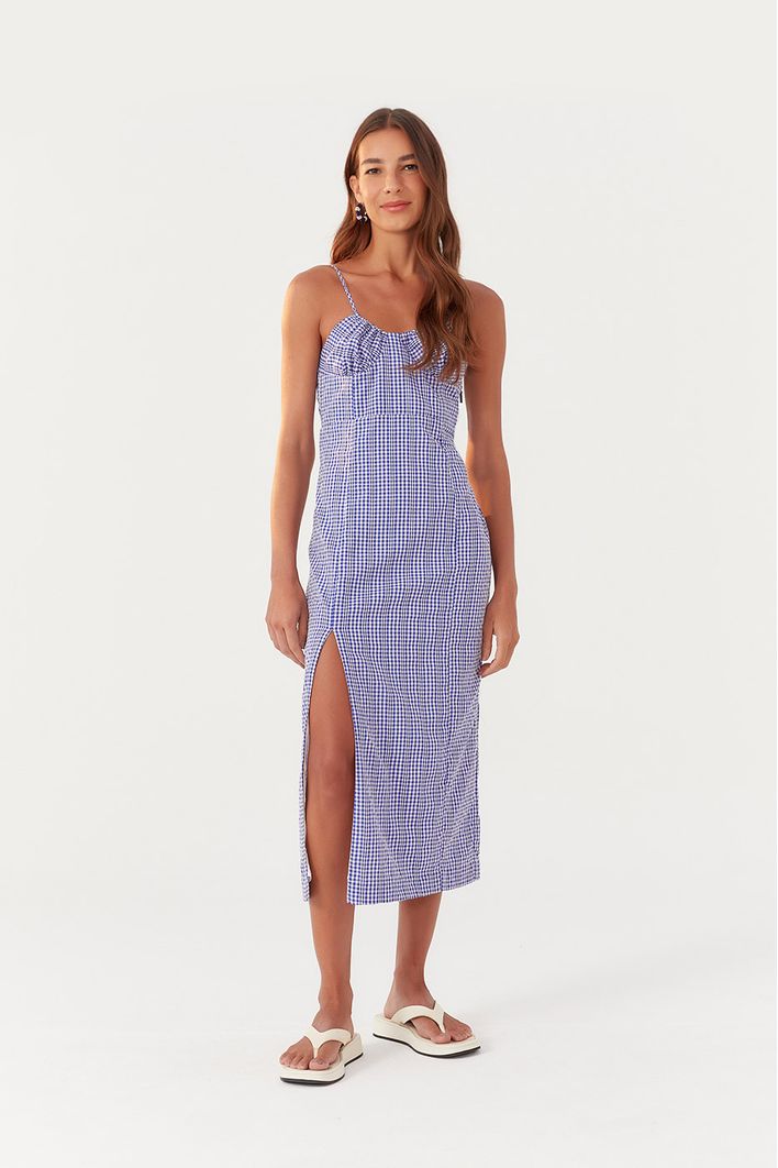Vestido Midi Xadrez Amarração Ombro