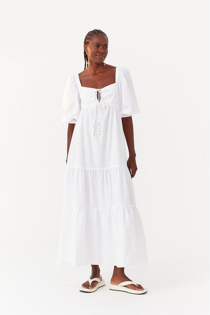 Vestido Longuete Algodao Manga Bufante