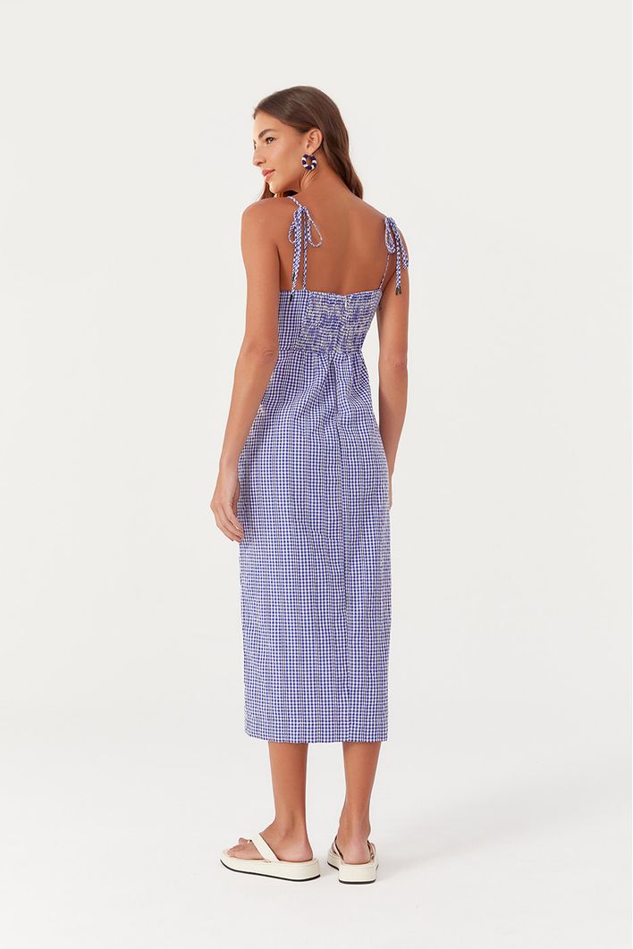 Vestido Midi Xadrez Amarração Ombro