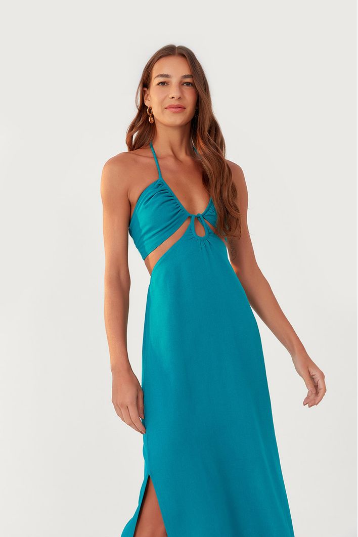 Vestido Longuete Linho Busto Diferenciad