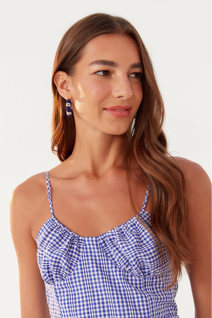 Vestido Midi Xadrez Amarração Ombro