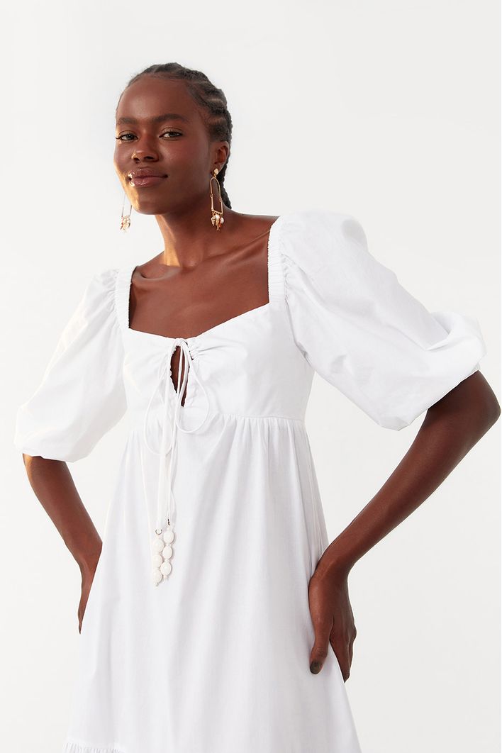 Vestido Longuete Algodao Manga Bufante