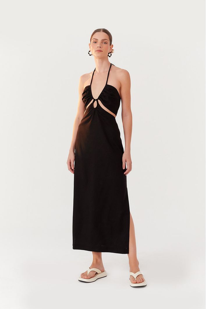 Vestido Longuete Linho Busto Diferenciad