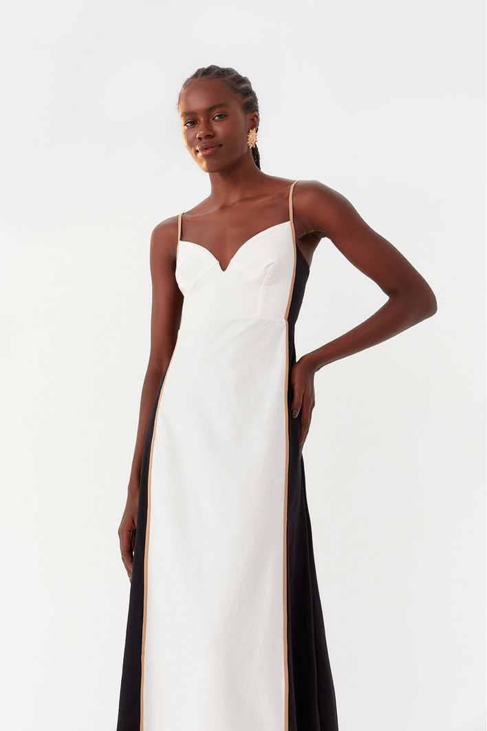 Vestido Bicolor Com Pesponto