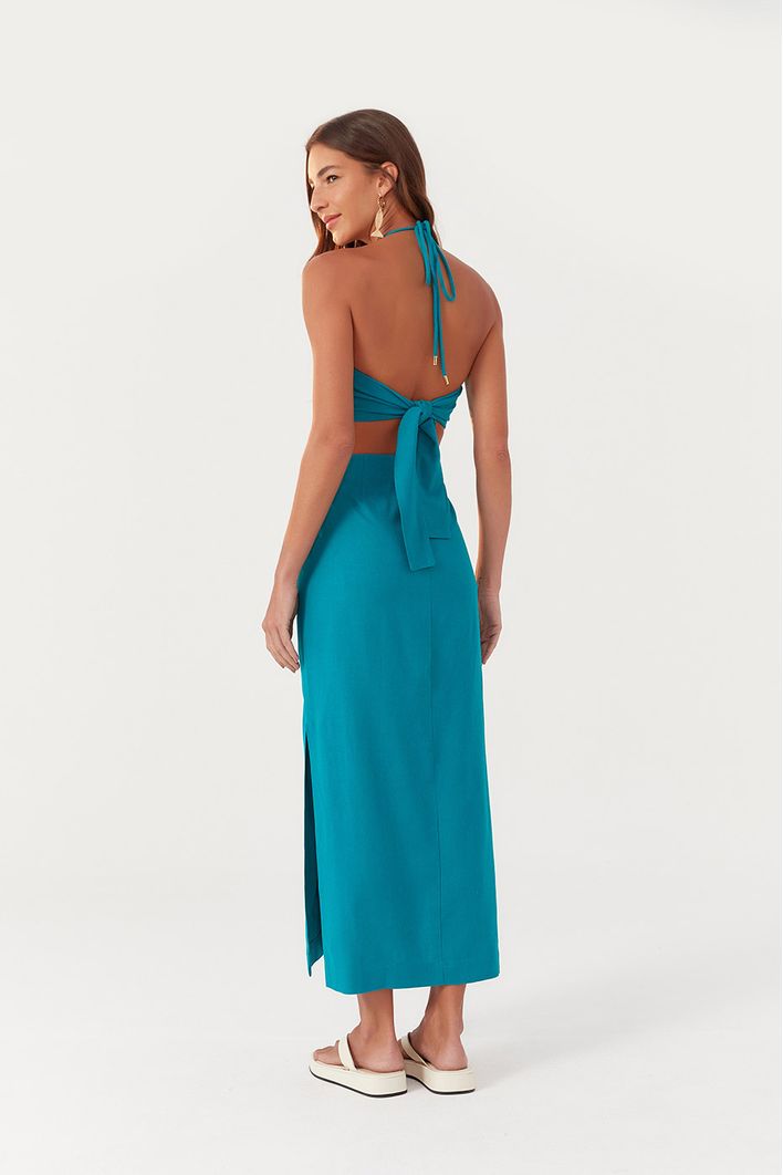Vestido Longuete Linho Busto Diferenciad