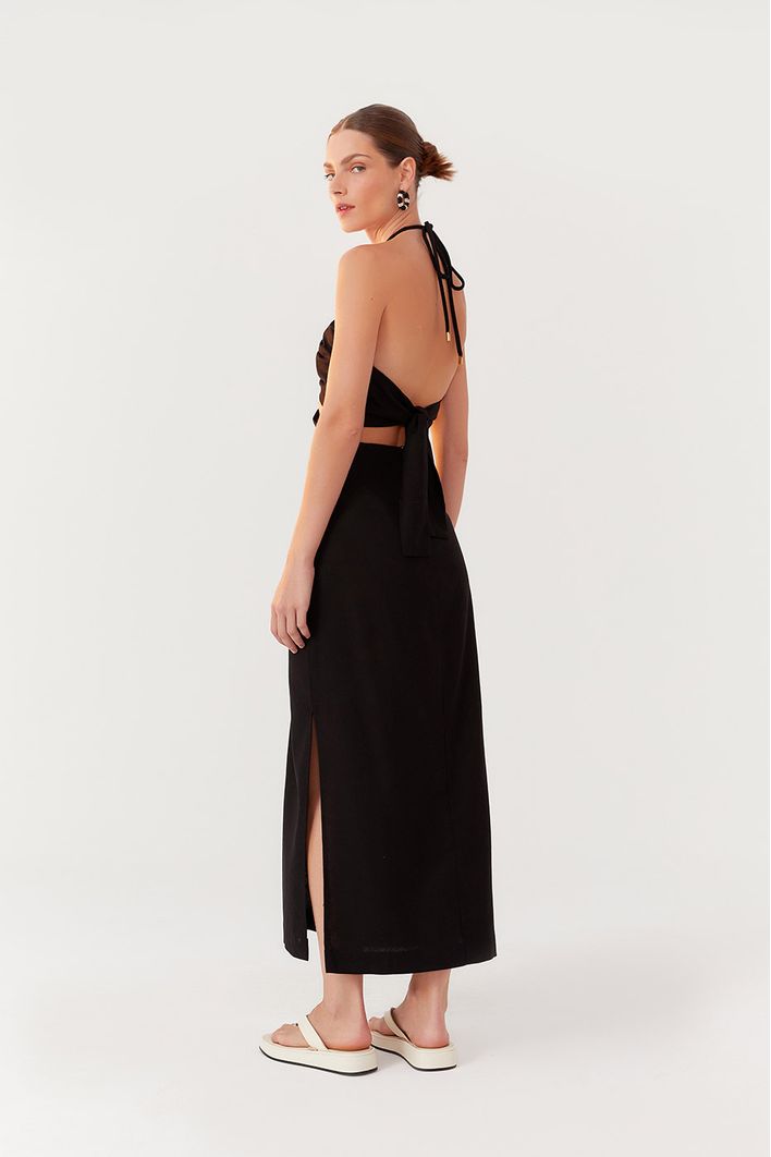 Vestido Longuete Linho Busto Diferenciad