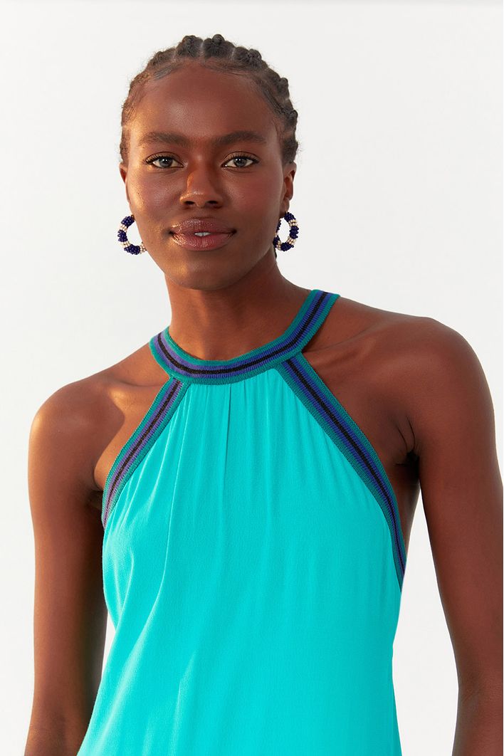 Vestido Longuete Crepe Decote Retilinea