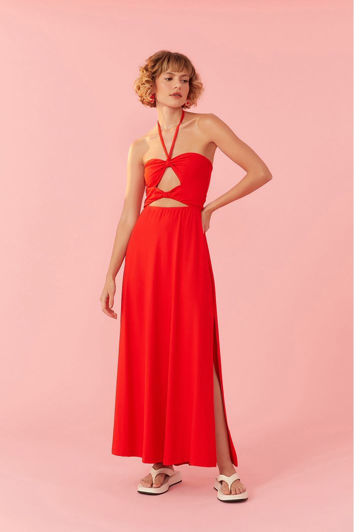 Vestido Midi Recortes Frente