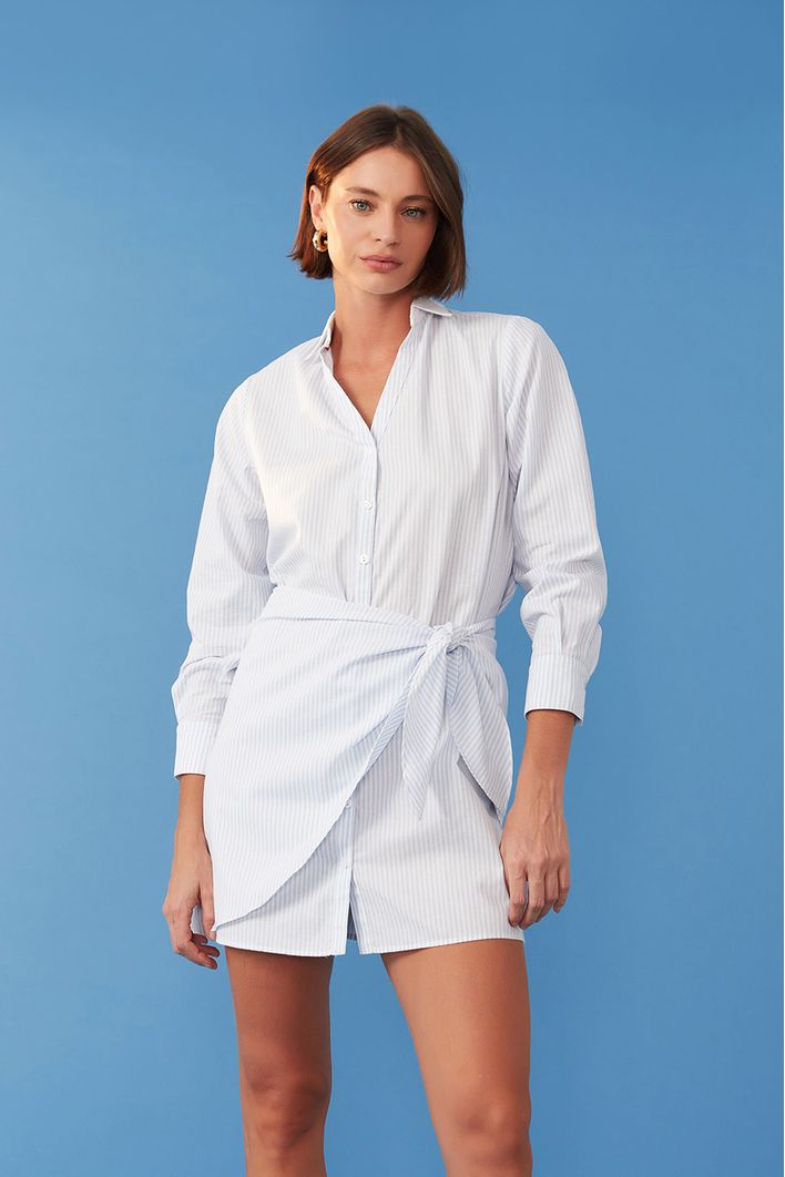 Vestido Curto Saia Sobreposição Listras