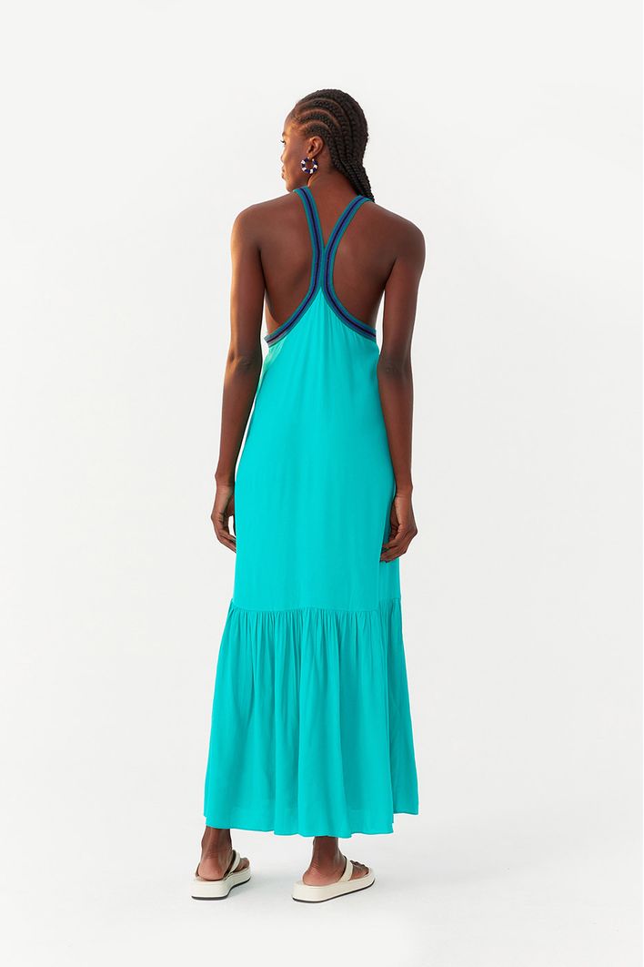 Vestido Longuete Crepe Decote Retilinea