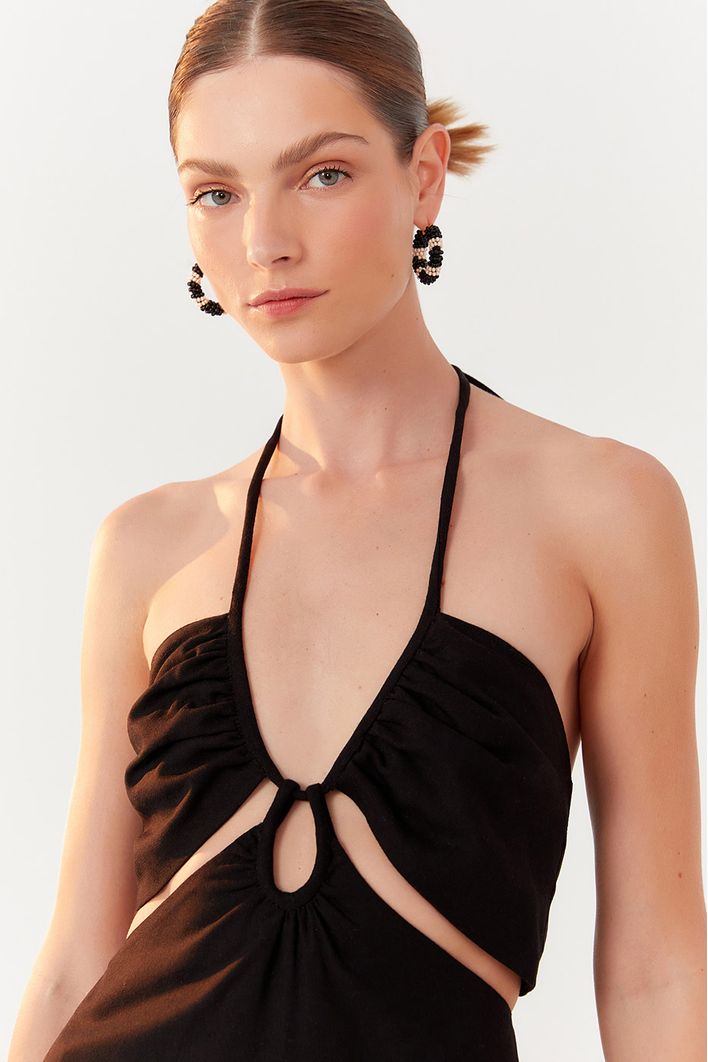 Vestido Longuete Linho Busto Diferenciad