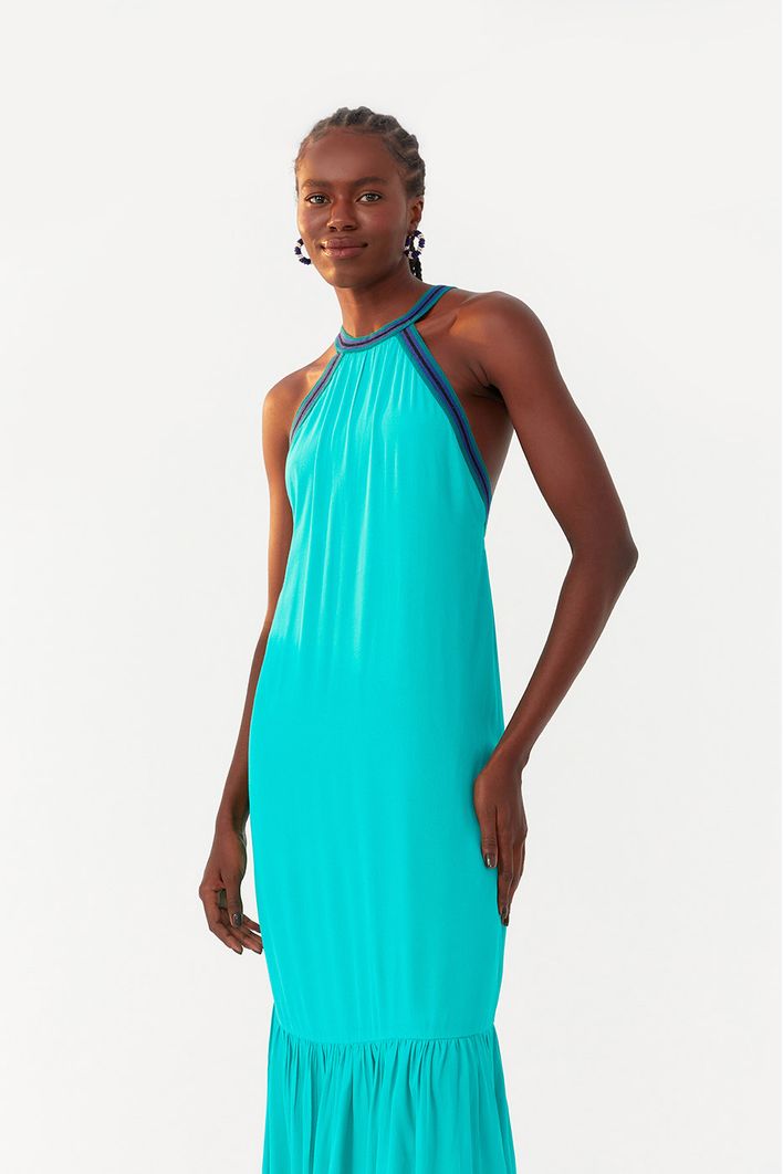 Vestido Longuete Crepe Decote Retilinea