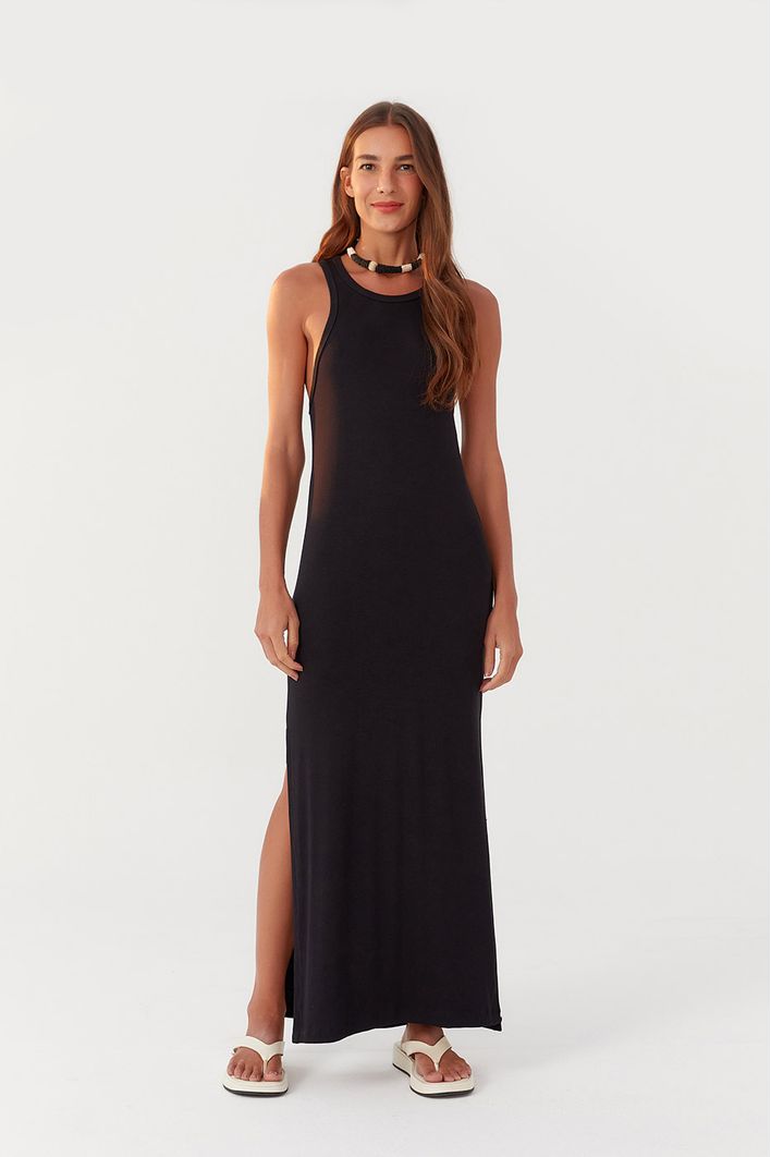 Vestido Malha Canelada Regata
