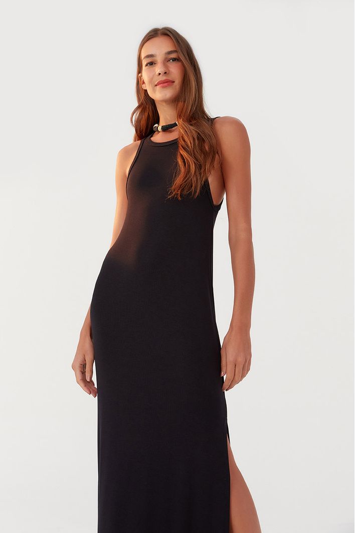 Vestido Malha Canelada Regata