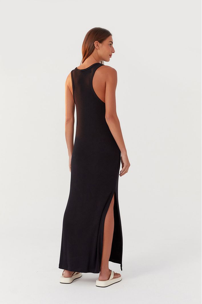 Vestido Malha Canelada Regata