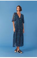 Vestido Tule Longo Estampa Maré Cheia