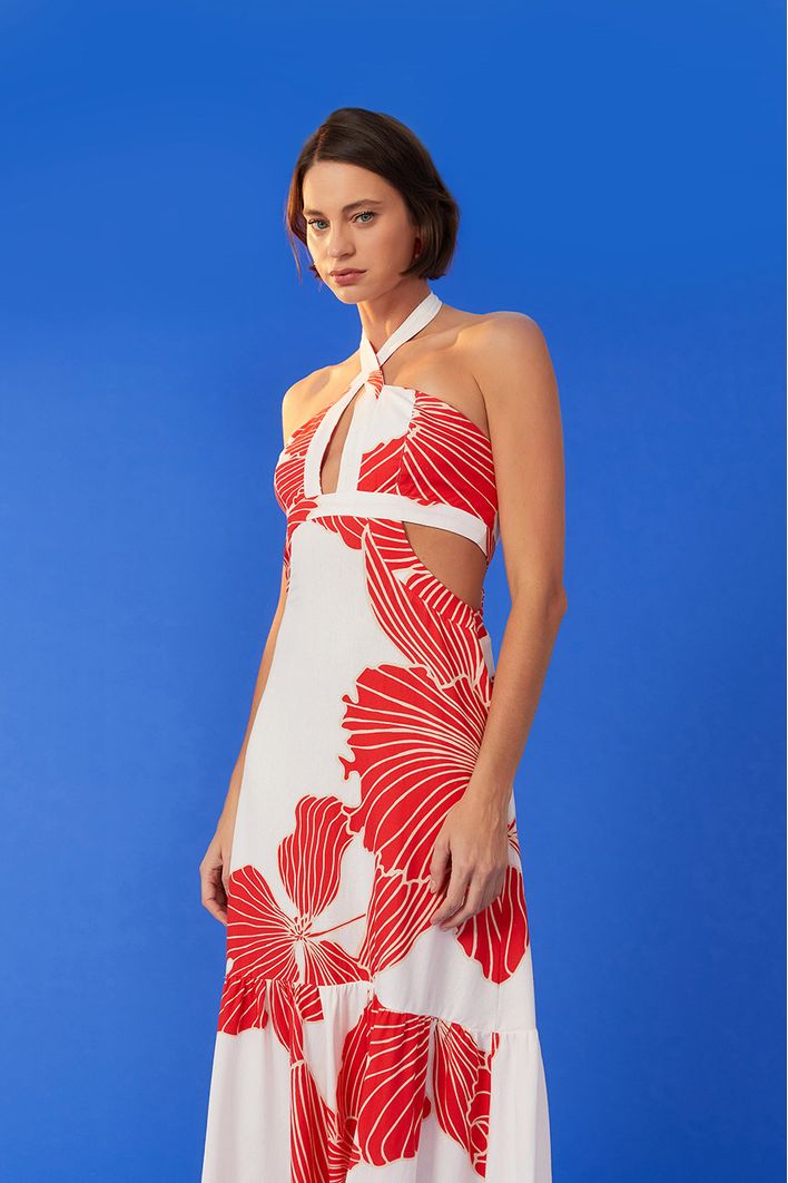 Vestido Cropped Linho Estampa Ondina
