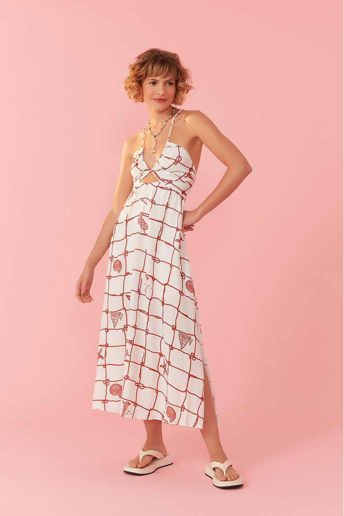 Vestido Midi Estampa Marina