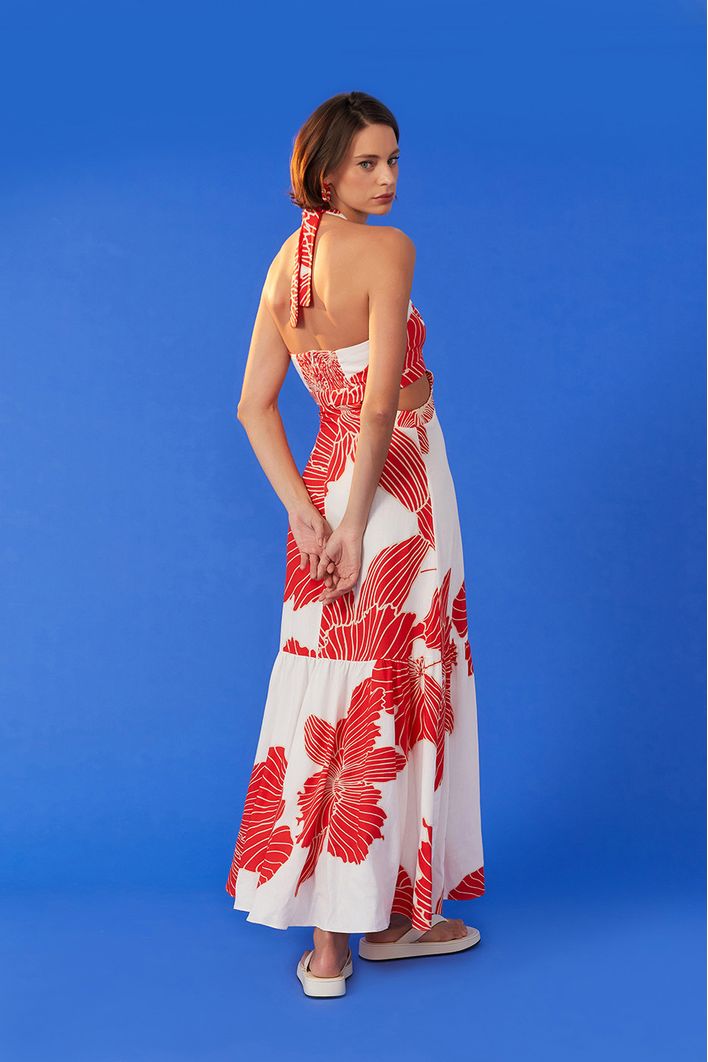 Vestido Cropped Linho Estampa Ondina