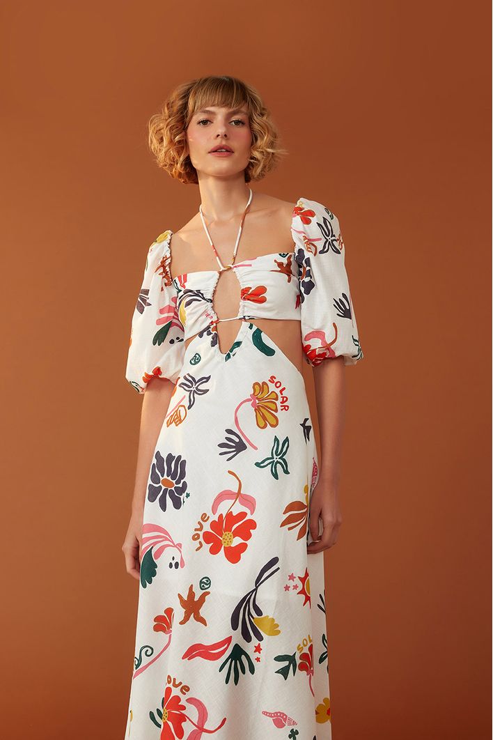 Vestido Midi Estampa Amar