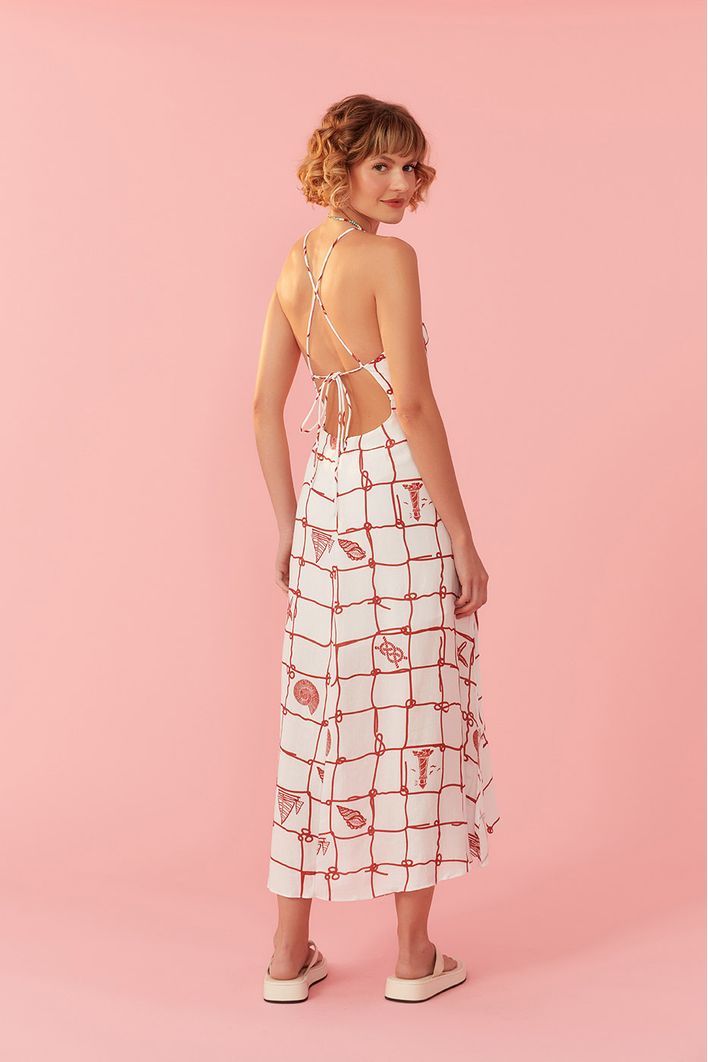 Vestido Midi Estampa Marina