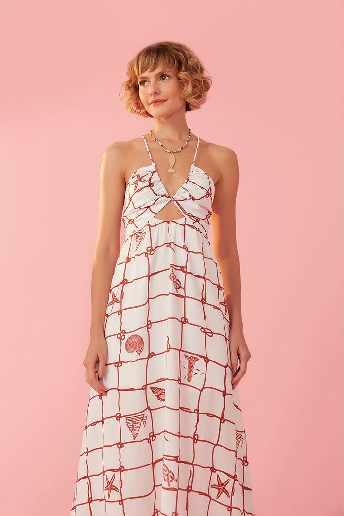 Vestido Midi Estampa Marina