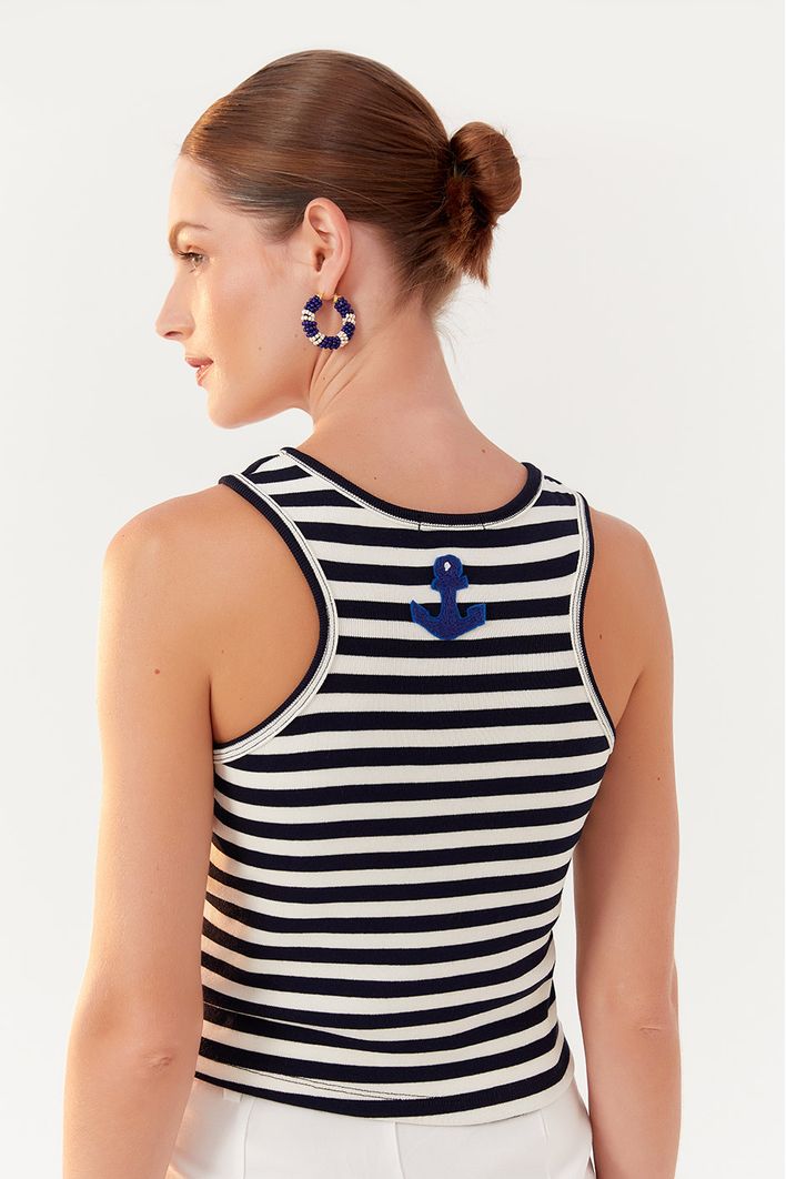 Cropped Estampa Listra Patch Âncora