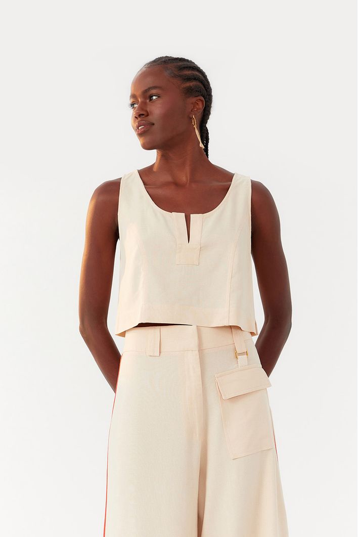 Blusa Linho Detalhe Decote Frente