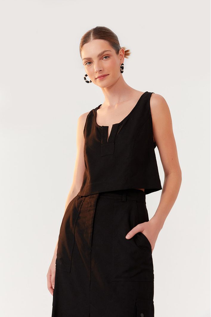 Blusa Linho Detalhe Decote Frente