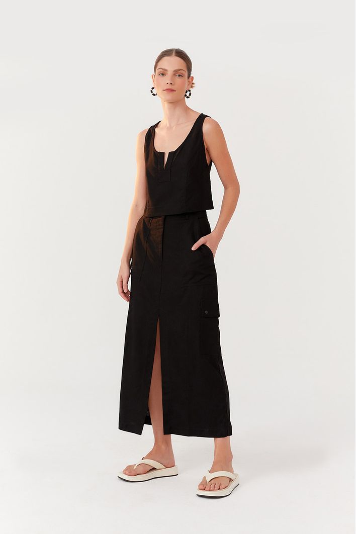 Blusa Linho Detalhe Decote Frente