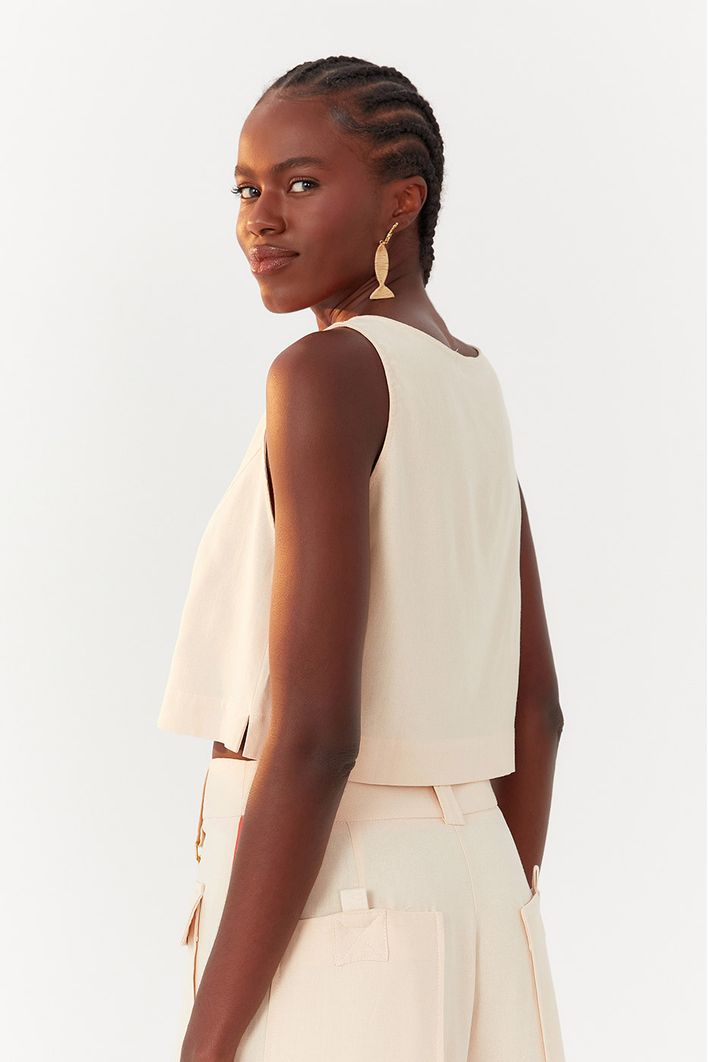 Blusa Linho Detalhe Decote Frente