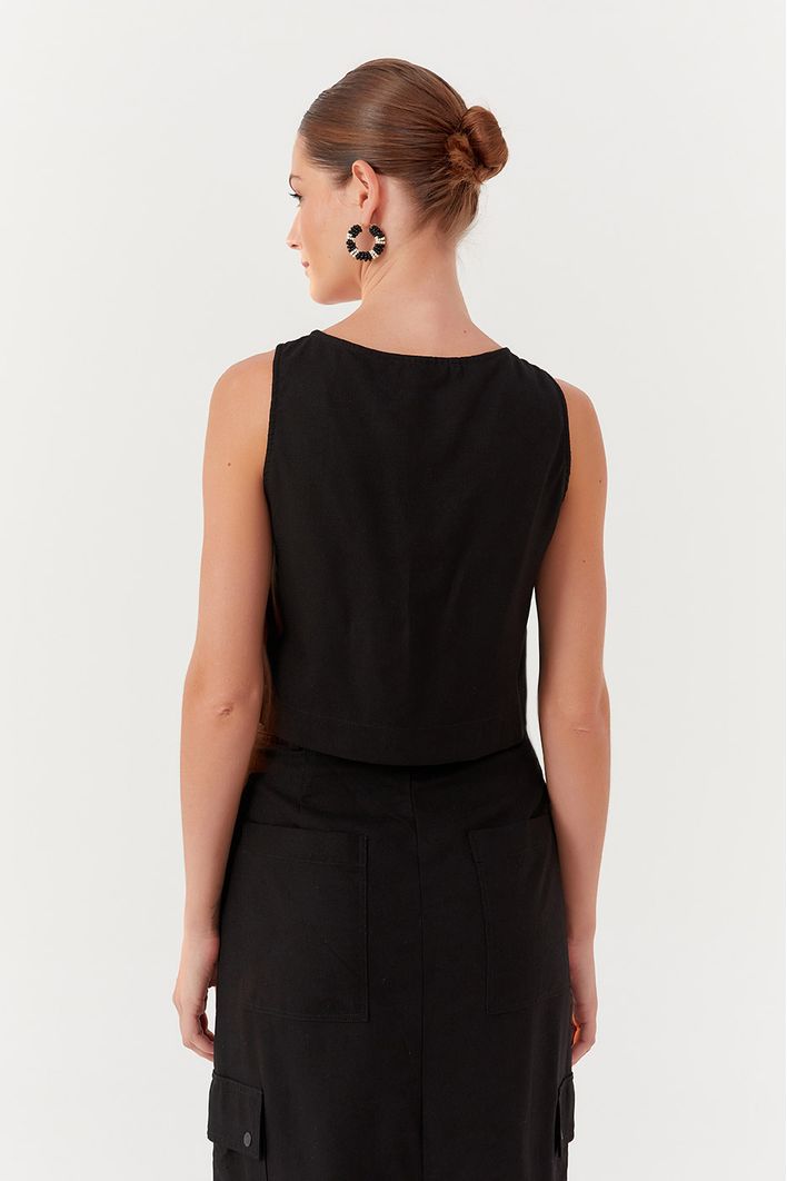 Blusa Linho Detalhe Decote Frente