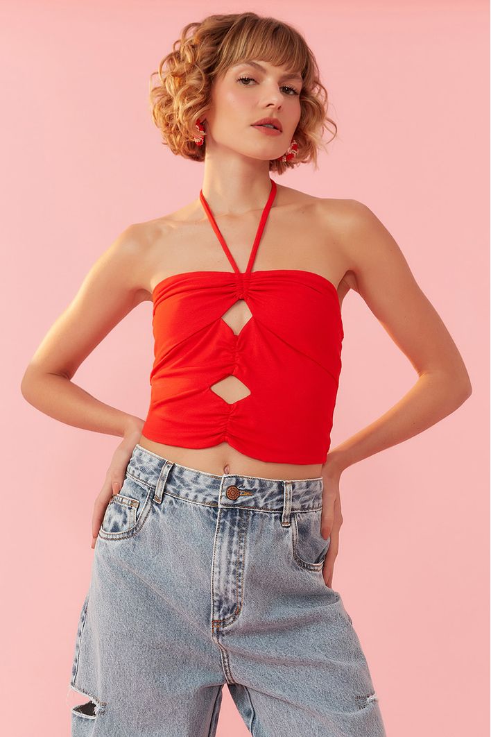Blusa Cropped Recortes Frente