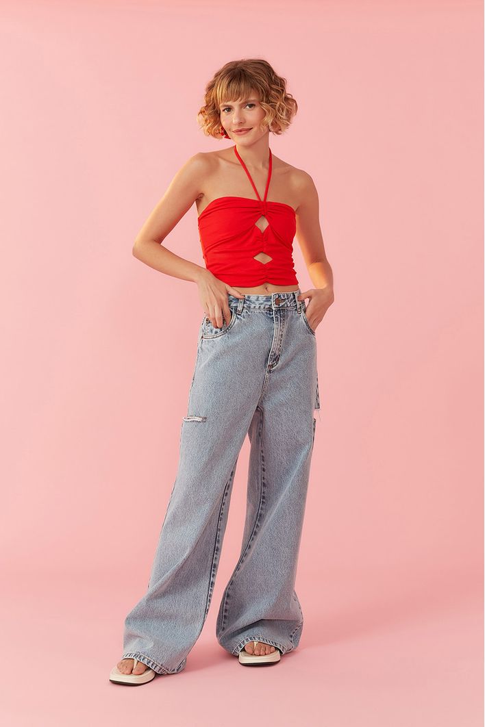 Blusa Cropped Recortes Frente