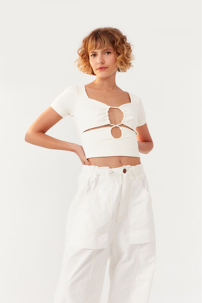 Blusa Canelada Frente Franzida