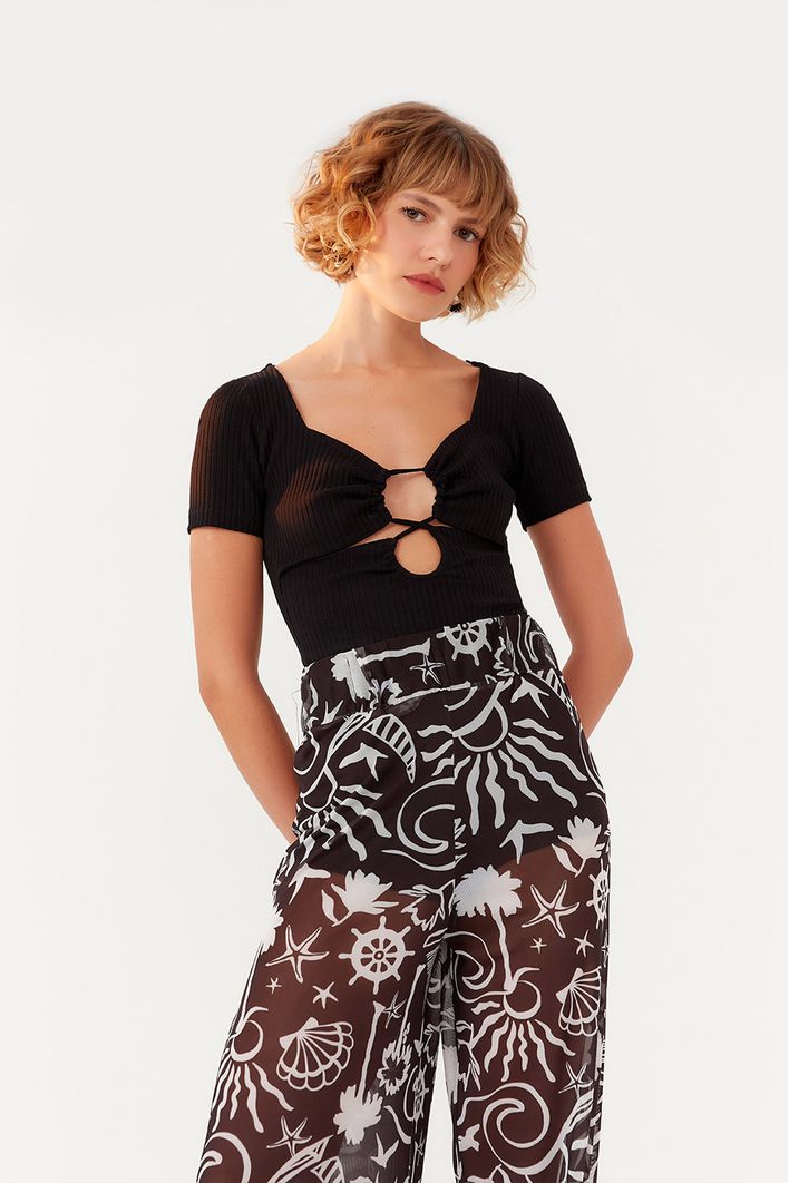 Blusa Canelada Frente Franzida