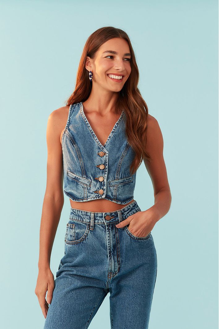 Blusa Jeans Colete